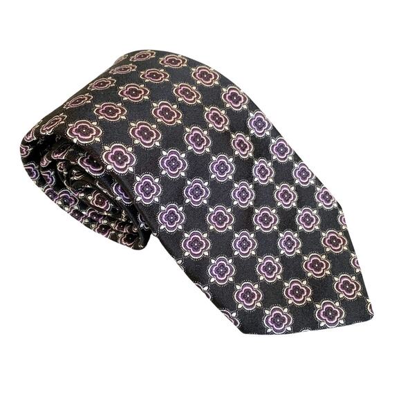 Hugo Boss Black Purple Flower Medallion Silk Tie - Picture 1 of 7
